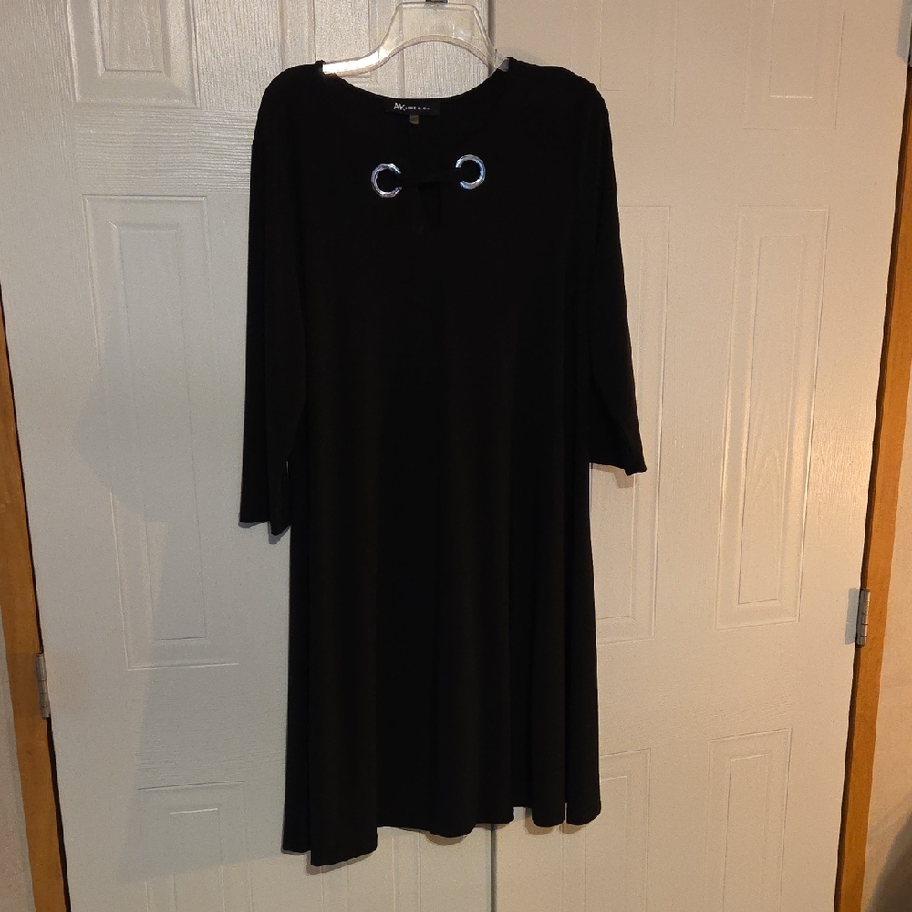 Anne Klein Black Midi Dress with Silver Eyelet Detail